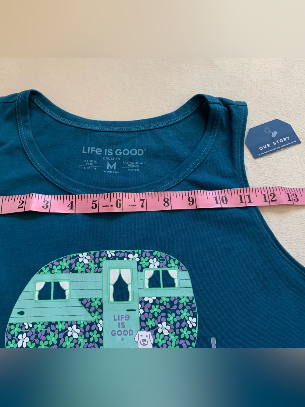 LIFE IS GOOD 100% cotton Persian blue “HAPPY CAMPER” crusher tank size mediumNWT - Picture 11 of 11